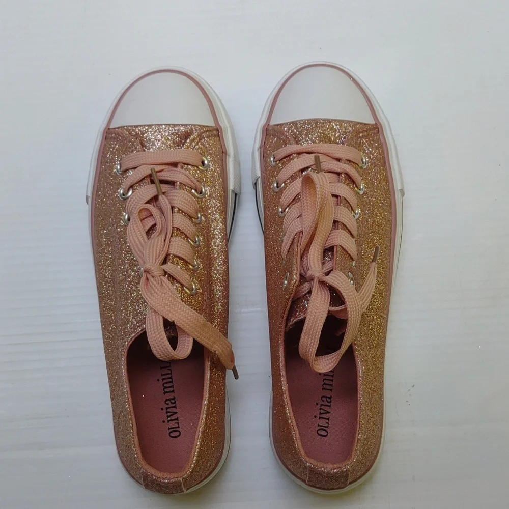 Olivia Miller Corsano Pink Sparkle Lace Up Sneakers